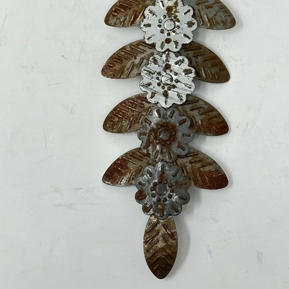Rustic Distressed Metal Floral Wall Cross Brown Silver Weathered Farmhouse 11.5
